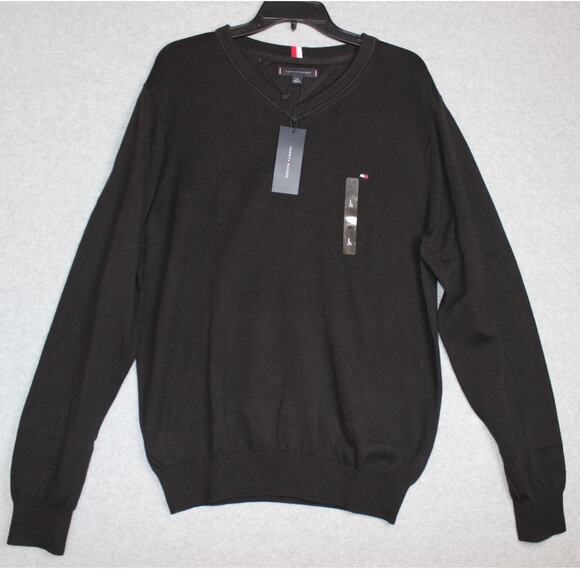 Tommy Hilfiger‎ Men's Black Solid V-Neck Cotton Pullover Sweater NWT Size Large - Picture 1 of 5